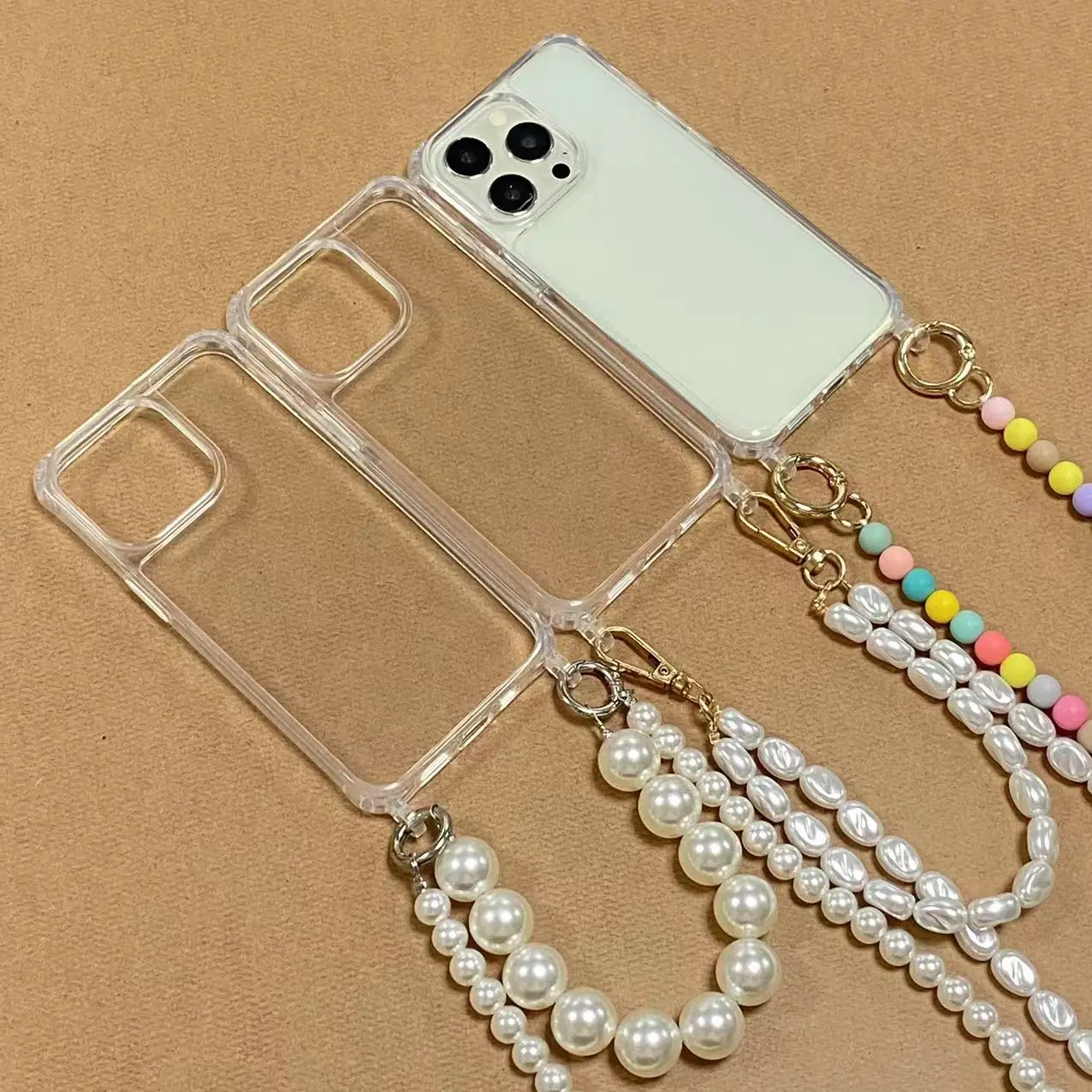 Color: Clear, Bundle: Case & Strap, Material: Vinyl - Korean Pearl Bracelets Chain Case with Lanyard Aesthetic Luxury Shell for Iphone 15 12 14 Pro Max XR X XS 7 8 Plus 15 Pro Cover