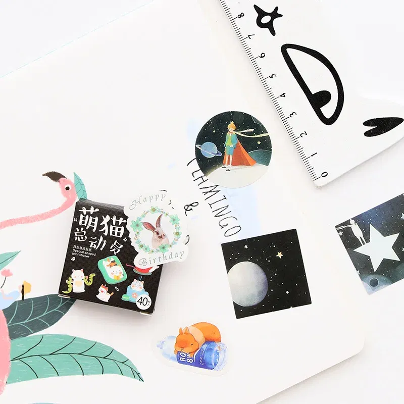 Color: Green - 40 pcs/pack Cute Creative Box Package Decorative Sticker Set Diary Album Label Sticker DIY Stationery Stickers Escolar Papelaria