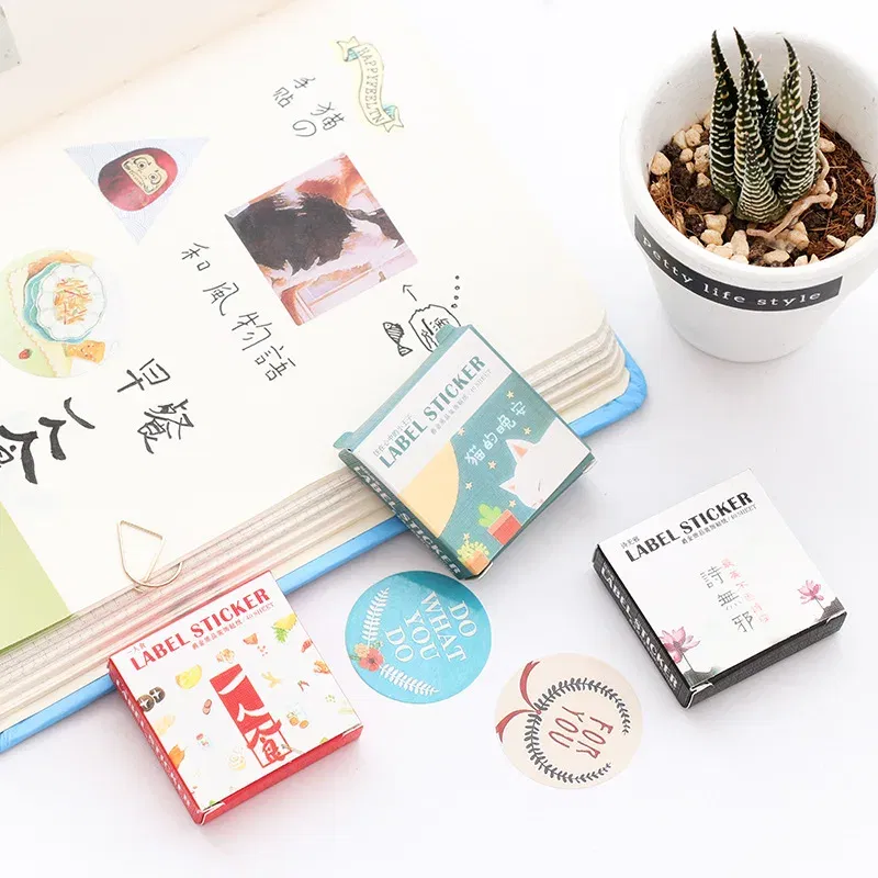 Color: Green - 40 pcs/pack Cute Creative Box Package Decorative Sticker Set Diary Album Label Sticker DIY Stationery Stickers Escolar Papelaria
