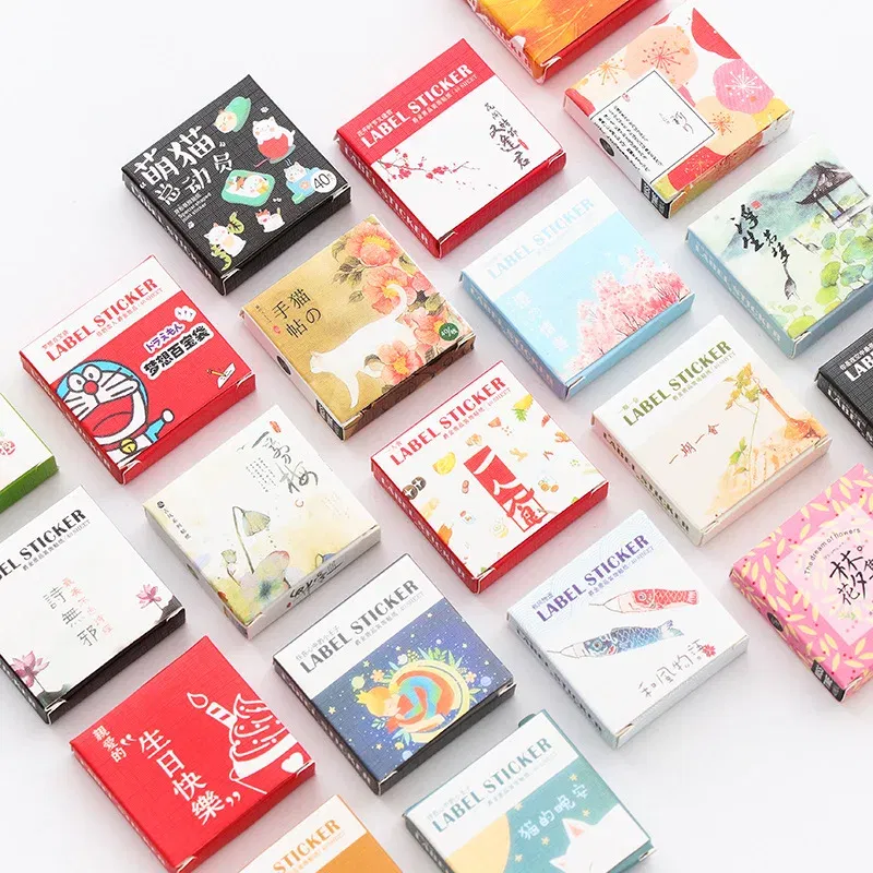 Color: Green - 40 pcs/pack Cute Creative Box Package Decorative Sticker Set Diary Album Label Sticker DIY Stationery Stickers Escolar Papelaria
