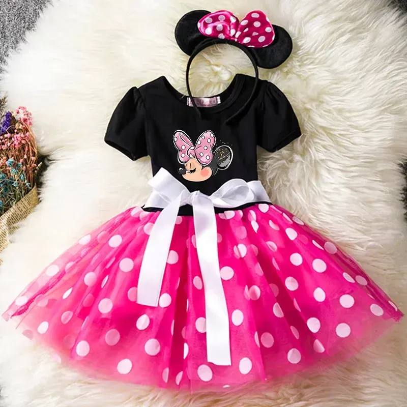 Color: green, Kid Size: 4T - Mickey Minnie Mouse Baby Girls Cosplay Costume Kids Fancy Polka Dot Dress Princess Dress Children Birthday Party Clothing Gift