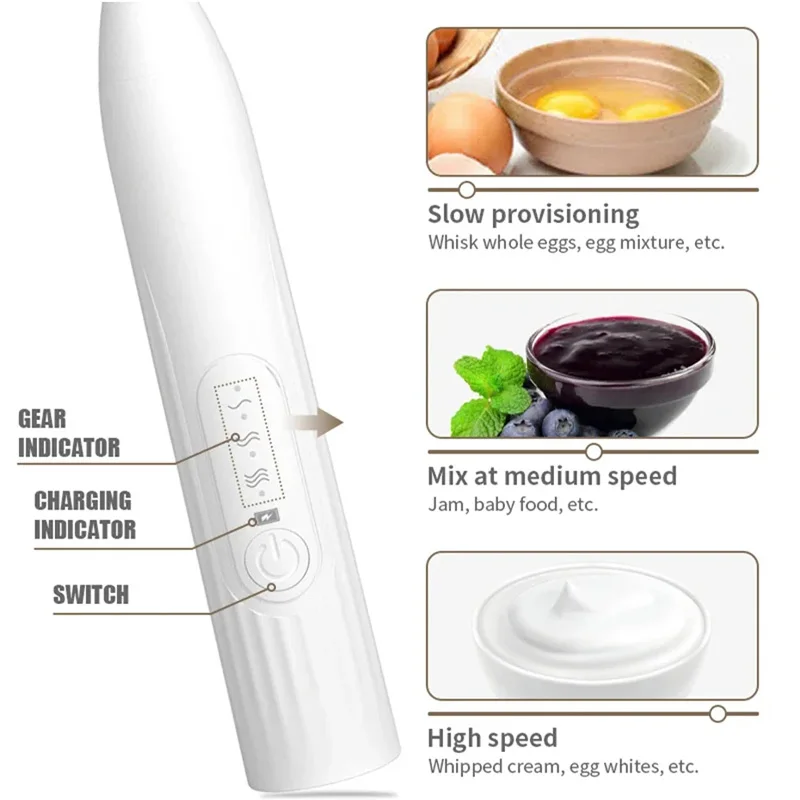 Color: Pink - 2-in-1 multi-function USB Rechargeable Electric Egg Beater Baking Mixer Milk Frother Kitchen Gadgets Coffee Stirrer Tools Dining