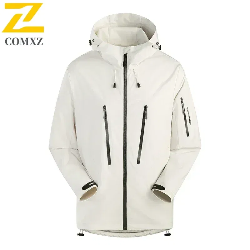 Color: Lavender, Size: XL - Spring Autumn Men's Windbreaker Fashion Outdoor Mountaineering Travel Windproof Waterproof Hooded Jacket Slim Fit Versatile Coat