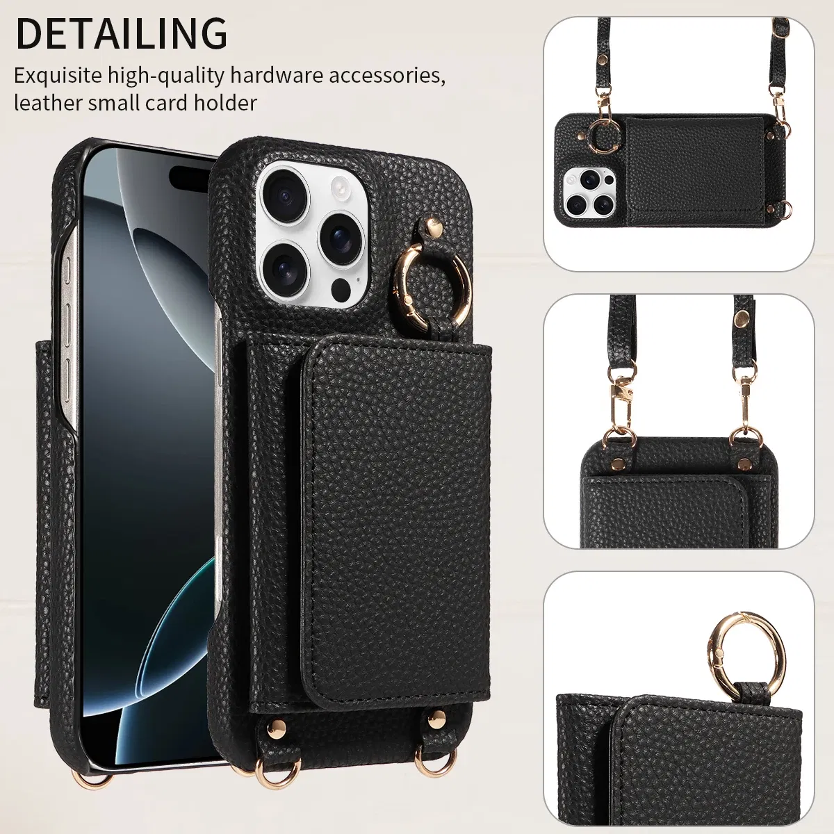 Color: black, Bundle: Case & Strap, Material: Artificial Leather, Compatibility by Model: iPhone 15 Pro Max - For IPhone16 15 Pro Max 14 13 12 Series PU Leather Magsafe Magnetic Wireless Charging Shockproof Crossbody Wallet Phone Case