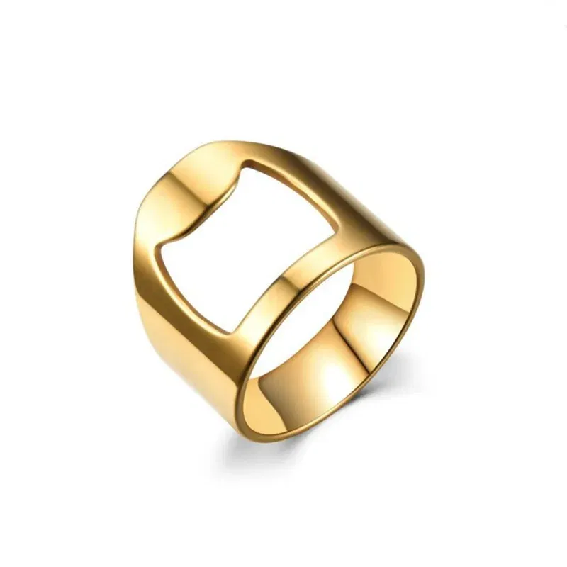 Main Stone Color: black, Ring Size: 7 - VIVILADY Titanium Stainless Steel Creative Bottle Opener Ring Jewelry For Unisex Punk Simple Fashion Party Bar Gift Wholesale