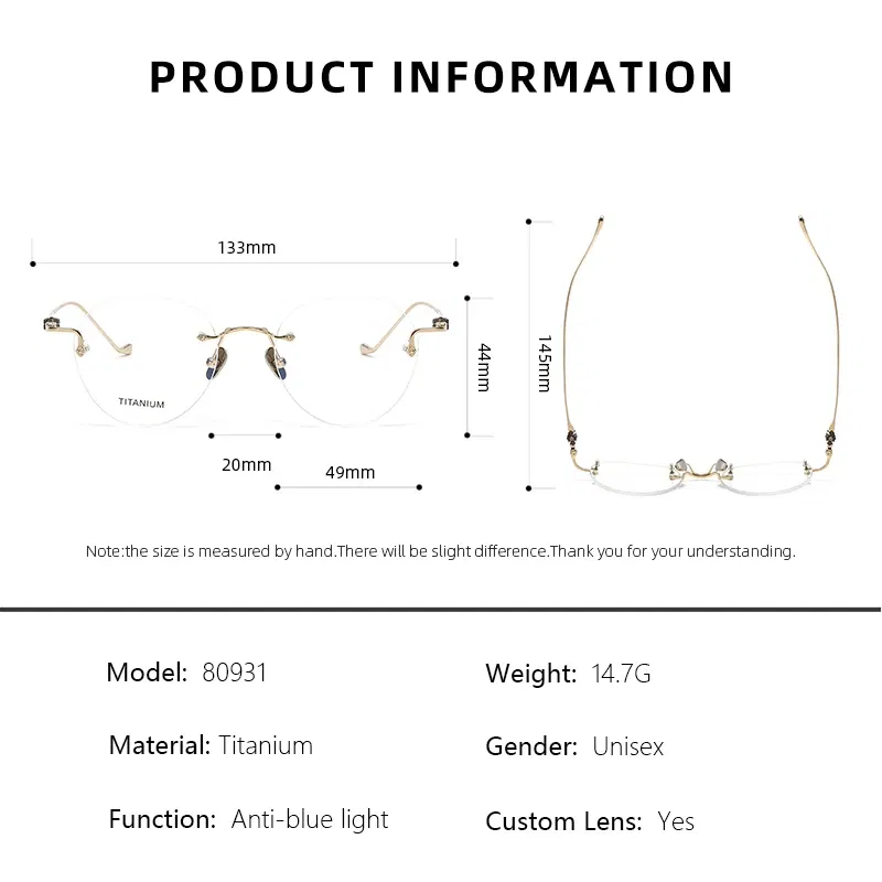 Frame Color: Khaki, Eye Prescription: +375 - BLMUSA Pure Titanium Rimless Anti-blue Light Reading Glasses for Men Round Photochromic Optical Prescription with MR-8 lens