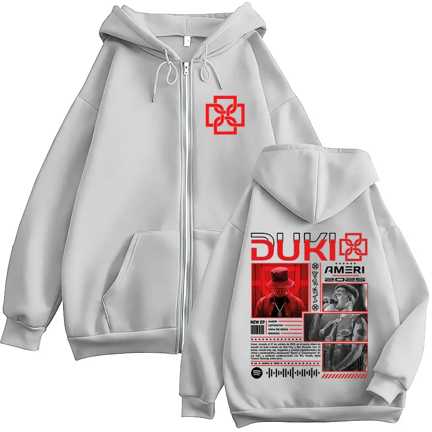 Color: Gold, Size: M - Rapper Duki Ameri World Tour 2025 Zipper Hoodies Men Women Clothing Fashion Hip Hop Zip Up Hooded Oversized Sweatshirts Jackets