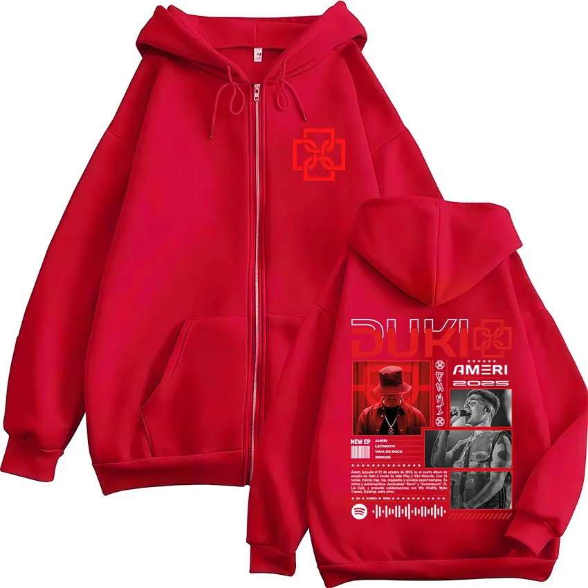 Color: Gold, Size: M - Rapper Duki Ameri World Tour 2025 Zipper Hoodies Men Women Clothing Fashion Hip Hop Zip Up Hooded Oversized Sweatshirts Jackets