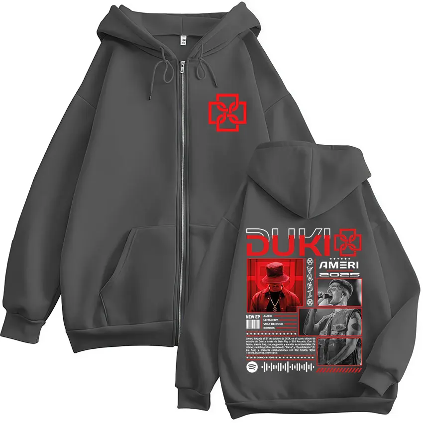 Color: Gold, Size: M - Rapper Duki Ameri World Tour 2025 Zipper Hoodies Men Women Clothing Fashion Hip Hop Zip Up Hooded Oversized Sweatshirts Jackets