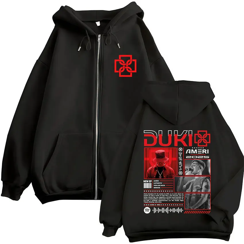 Color: Gold, Size: M - Rapper Duki Ameri World Tour 2025 Zipper Hoodies Men Women Clothing Fashion Hip Hop Zip Up Hooded Oversized Sweatshirts Jackets