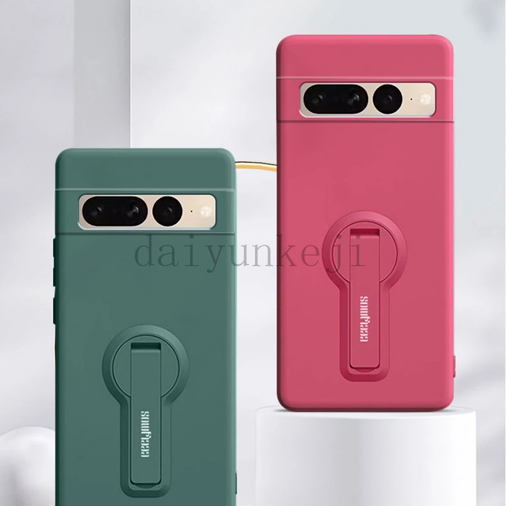 Color: Beige, Material: Microfiber - Phone Case For Google Pixel 7 8 6 5 9 Pro XL Pixel 7A 6A 5A 8A 9A Soft Cover Silicone Case with Holder Stand Bracket Lanyard