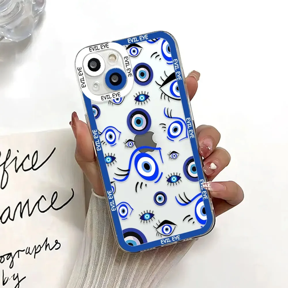 Color: Clear, Material: EVA - Blue Evil Eye Phone Case For Samsung Galaxy S10 S20 S21 S22 S23 S24 FE Plus Ultra Note 20 Transparent TPU Case