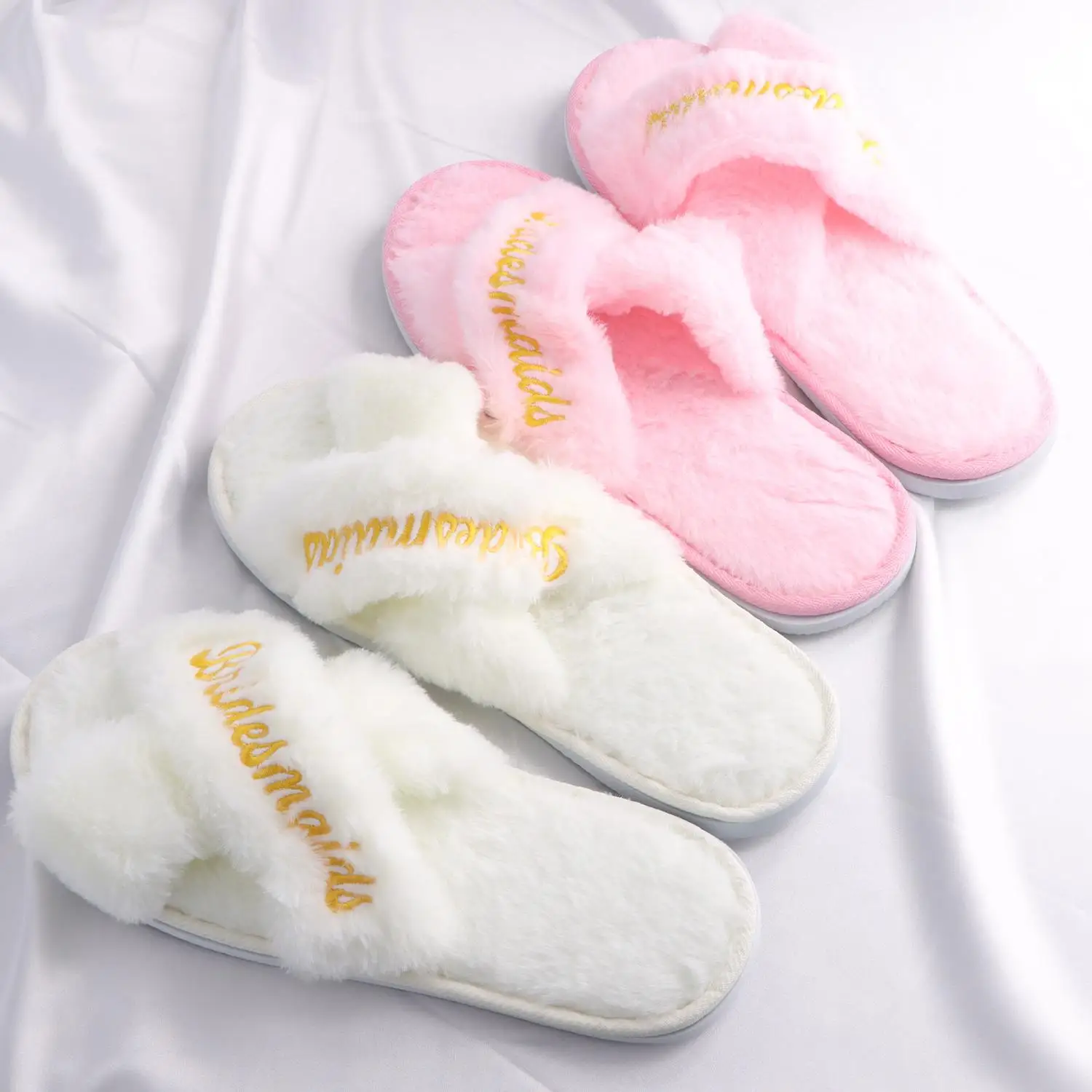 Color: Grape, Shoe Size: One Size - Personalized Wedding Name Slipper Bridal Party Fluffy Slippers Warm Soft Ladies Home Shoes Bridesmaids Gifts