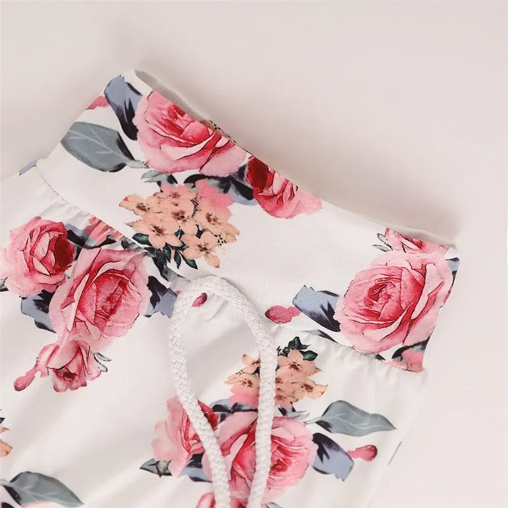 Color: Pink, Kid Size: 12M - 0-18 Months Toddler Baby Girl 3PCS Hooded Clothes Set Flowers Print Long Sleeve Top+Pant+Bowknot Headband Fashion Autumn Outfit