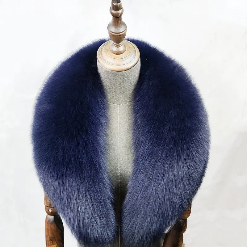 Color: Khaki, Size: L - 100% Natural Real Fox Fur Collar For Women Men Coat Jacket Fur Scarf Winter Extra Large Size Neck Warmer Fur Scarf Shawls Wraps