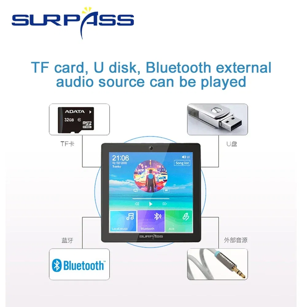 Ships From: United States, Color: Khaki - Smart Home Audio 4 Channel Wireless Bluetooth-compatible Wall Amplifier Mini Multifunction Stereo Board Hifi with Fm Radio