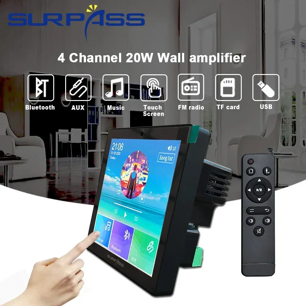 Ships From: United States, Color: Khaki - Smart Home Audio 4 Channel Wireless Bluetooth-compatible Wall Amplifier Mini Multifunction Stereo Board Hifi with Fm Radio