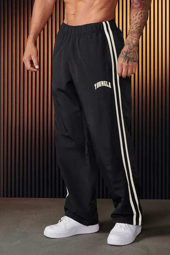 Color: black, Size: S - Jogger Men's Sweatpants Gym Sports Fitness Splicing Strips Printing Mid Waist Casual Pants Ya Fashion Men Clothing Wide Leg Pan