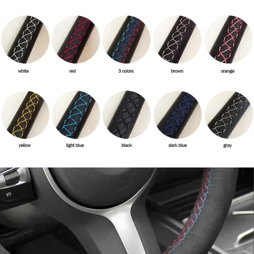 Color Name: light green - Perforated Microfiber Leather Braiding Car Steering Wheel Cover for Mercedes Benz C-Class W202 CL-Class C140 E-Class W210