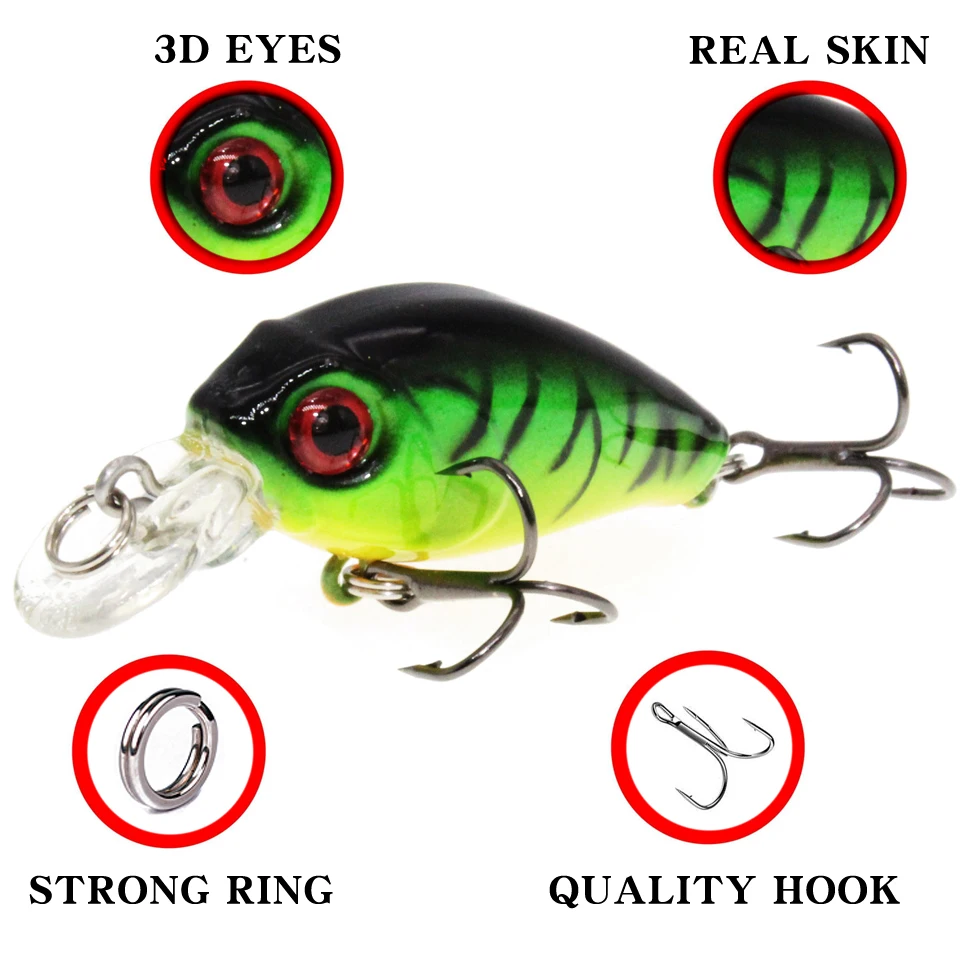 Color: Red - 1PCS Wobblers Quality Crankbait Simulation Fishing Lure 4.5cm 3.8g Jerkbait Floating Hard Bait Bass Carp Pesca Fishing Tackle