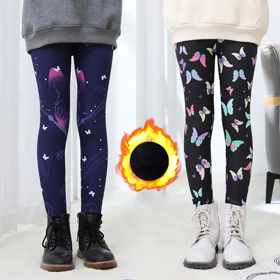 Color: Orange, Size: 90cm - Warmth and Cozy Girls Plush Lined Thickened Elastic Leggings Long Pants Suitable Kids Daily Wear in Autumn Winter Cold Weather