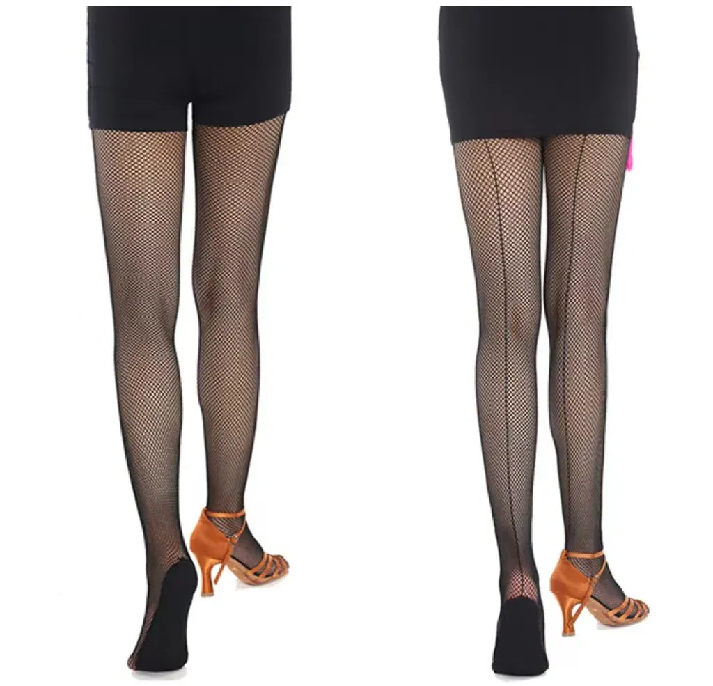 Color: Black, Size: L - Professional Hard Mesh Tights Latin Dance Fishnet Stockings Competition Special Pantyhose Sole Non Slip Bone Line Oxford Socks