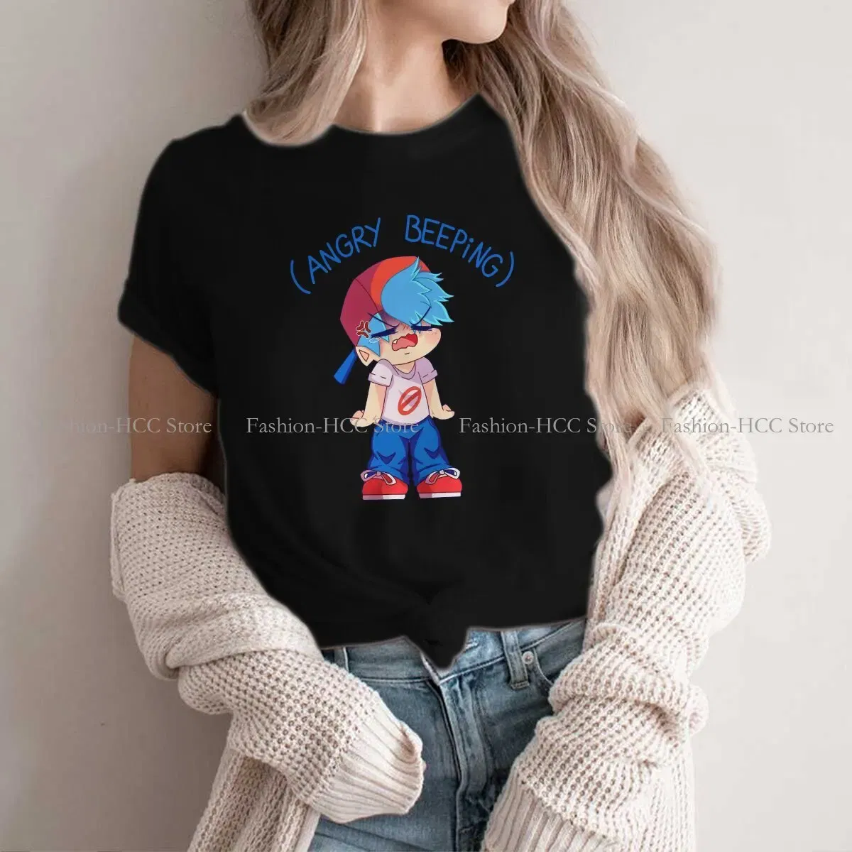 Color: black, Size: M - Angry Beeping Boyfriend Style Polyester TShirt Friday Night Funkin FNF Music Boy Comfortable Hip Hop Graphic T Shirt Stuff