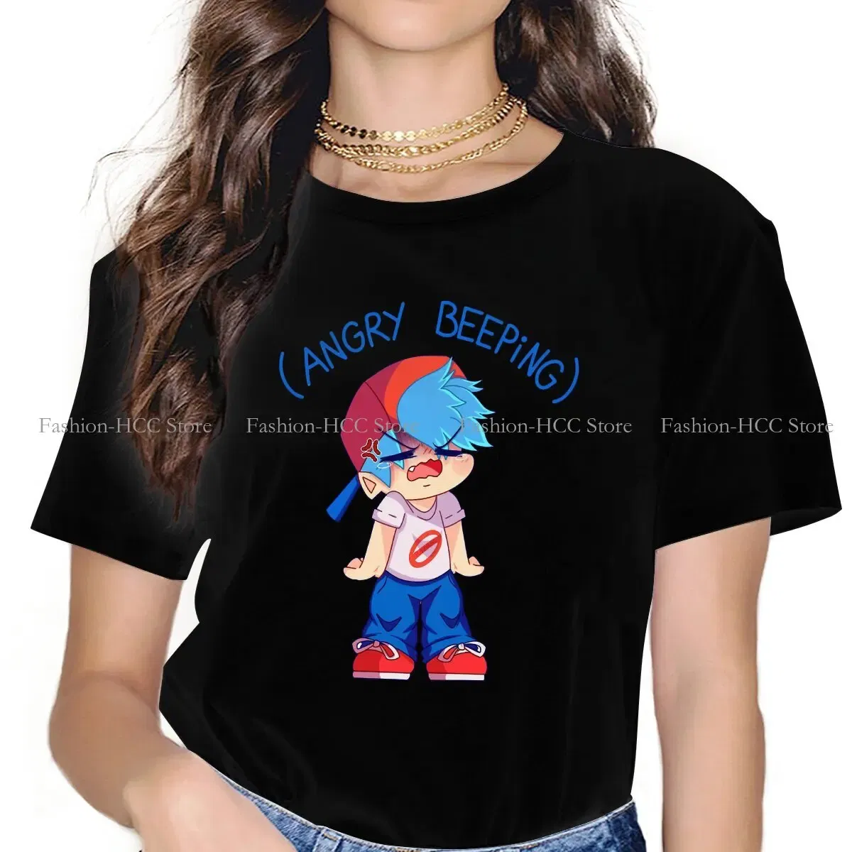 Color: black, Size: M - Angry Beeping Boyfriend Style Polyester TShirt Friday Night Funkin FNF Music Boy Comfortable Hip Hop Graphic T Shirt Stuff