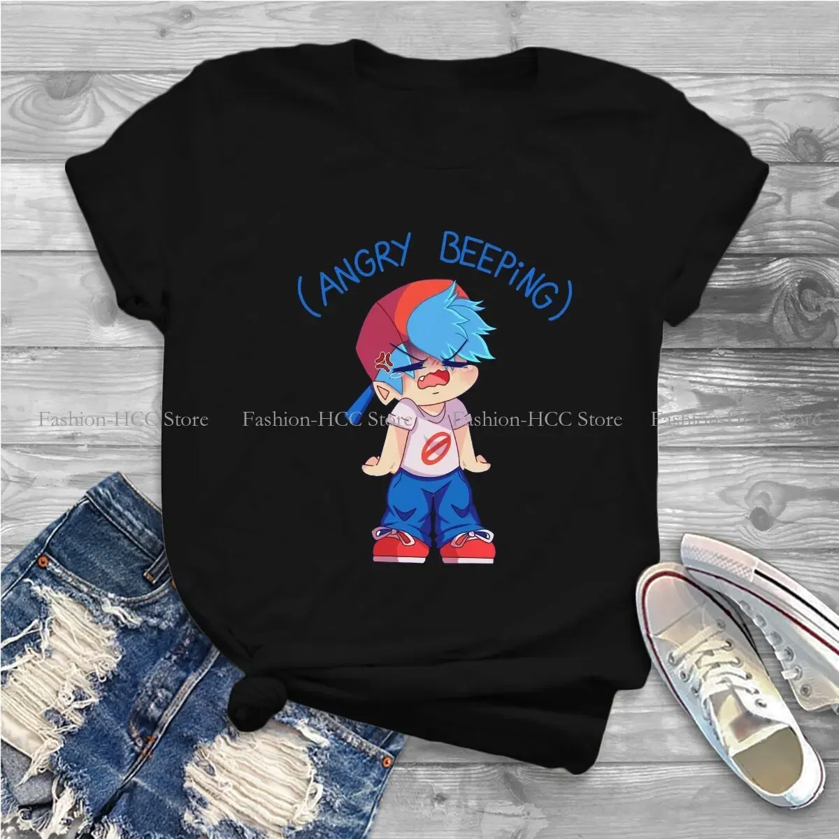 Color: black, Size: M - Angry Beeping Boyfriend Style Polyester TShirt Friday Night Funkin FNF Music Boy Comfortable Hip Hop Graphic T Shirt Stuff