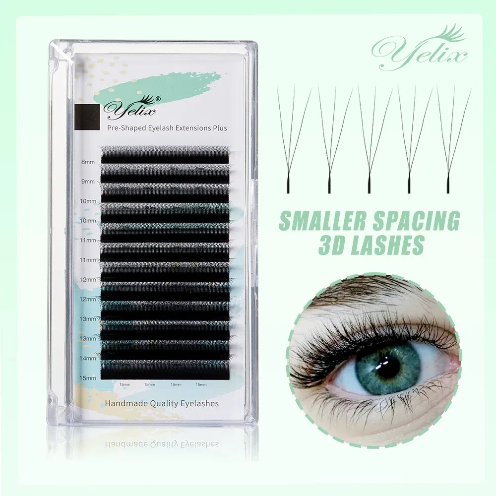 Curl: B, Thickness: 0.07mm, Length: 13mm - Yelix Smaller Opening 3D Lashes Narrow 3D W Shape Eyelash Extension Premade Volume Fan Lashes Natural Soft Eyelash
