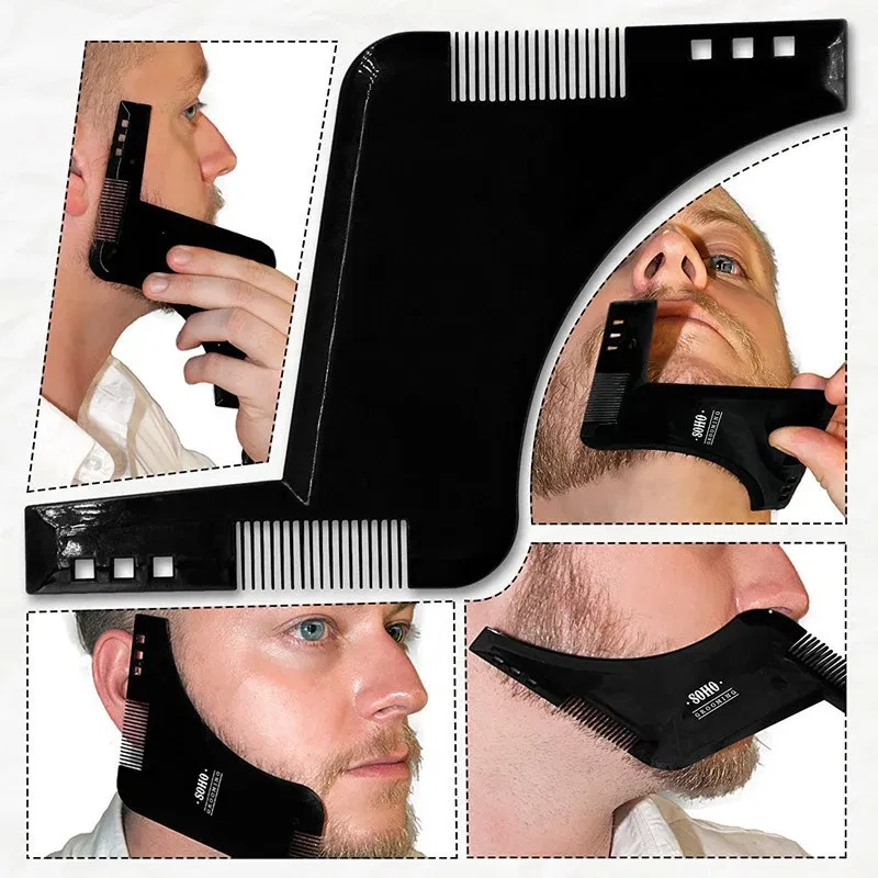 Color: green - Fashion Beard Styling Template Comb New Barber Tool Mustache Symmetry Trimming Styling Stencil 3 Colors Optional Styling comb