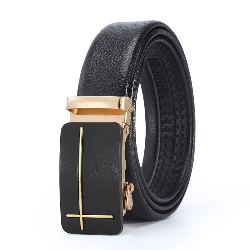 Color: army green, Belt Length: 110cm - Man PU Leather Belt High Quality Men Business Belt Golden Automatic Buckle Waist Buckle Rhinestone Decoration Males Luxury Belt
