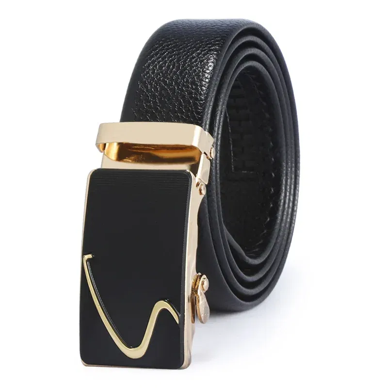 Color: army green, Belt Length: 110cm - Man PU Leather Belt High Quality Men Business Belt Golden Automatic Buckle Waist Buckle Rhinestone Decoration Males Luxury Belt