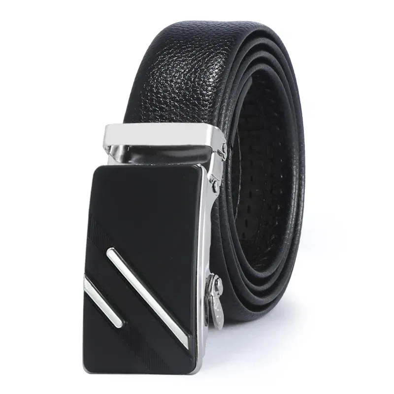 Color: army green, Belt Length: 110cm - Man PU Leather Belt High Quality Men Business Belt Golden Automatic Buckle Waist Buckle Rhinestone Decoration Males Luxury Belt