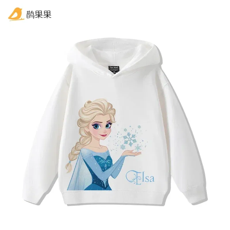 Color: Khaki, Kid Size: 7 - Queen Elsa Surrounding Girls Autumn and Winter Hooded Sweatshirt Children Girl Children's Tops Cute Long-sleeved Coat