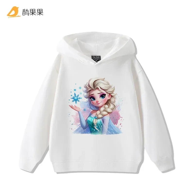 Color: Khaki, Kid Size: 7 - Queen Elsa Surrounding Girls Autumn and Winter Hooded Sweatshirt Children Girl Children's Tops Cute Long-sleeved Coat