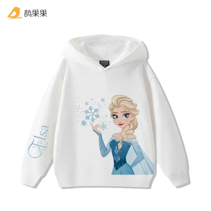 Color: Khaki, Kid Size: 7 - Queen Elsa Surrounding Girls Autumn and Winter Hooded Sweatshirt Children Girl Children's Tops Cute Long-sleeved Coat