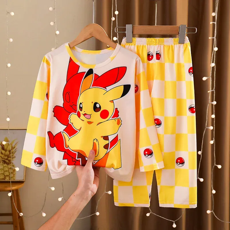 Color: SKY BLUE, Kid Size: 18m - New Pajama Boys Girls Pajamas Stitch Clothing Sets Kids Long Sleeve +Pant 2Piece Children Home Clothing Girl Nightgown