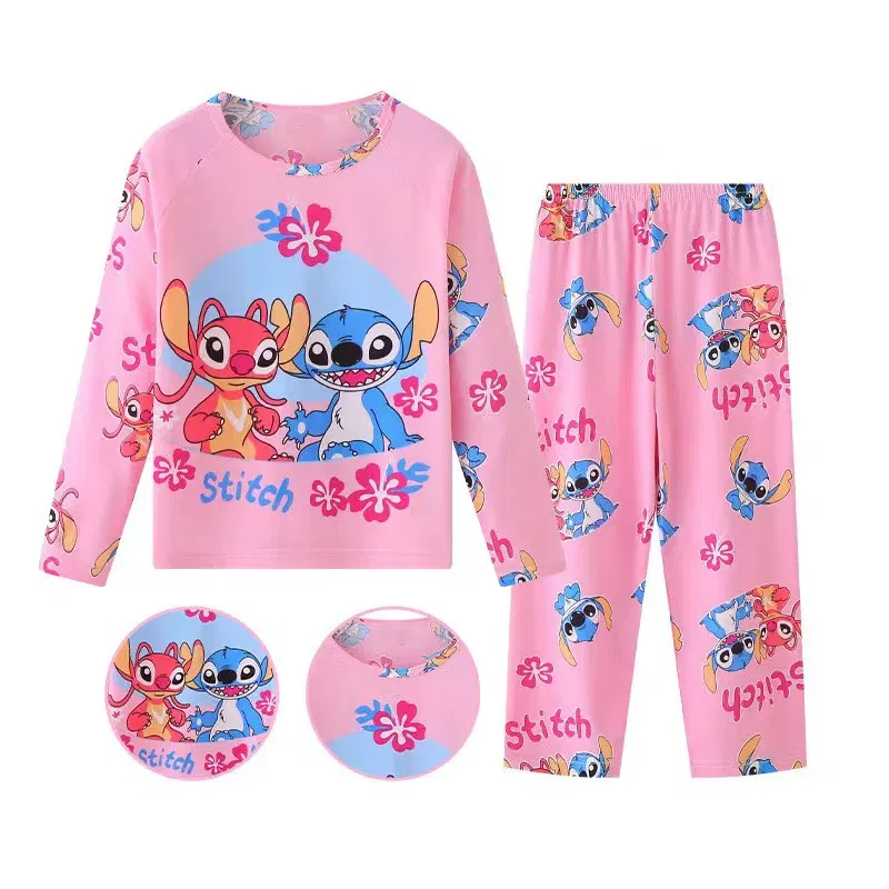 Color: SKY BLUE, Kid Size: 18m - New Pajama Boys Girls Pajamas Stitch Clothing Sets Kids Long Sleeve +Pant 2Piece Children Home Clothing Girl Nightgown