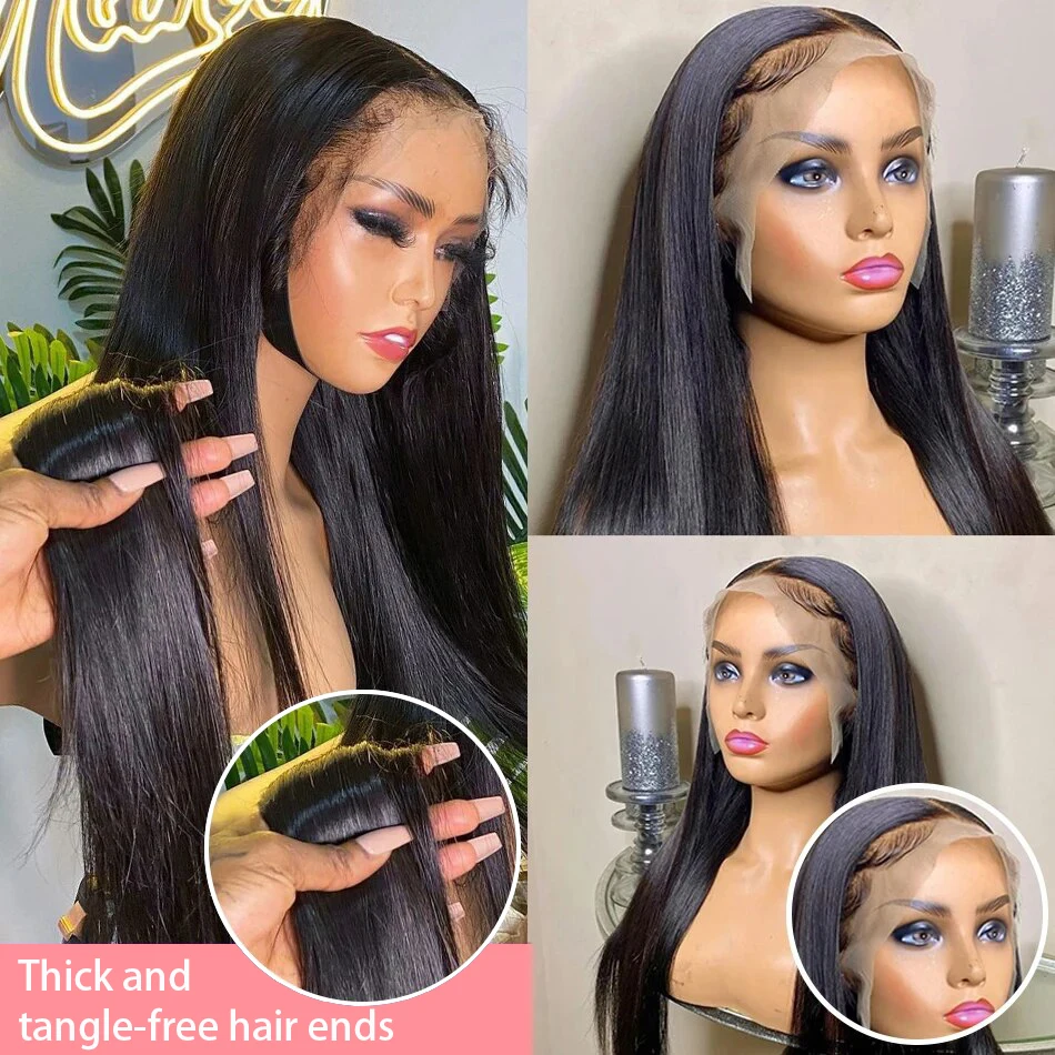 Color: Natural Color, Stretched Length: 32inches, Density: 180% - 30 32 Inch 13x4 13x6 Lace Front Human Hair Wigs Straight Transparent Lace Human Hair Wigs Pre Plucked For Black Women Bling Hair