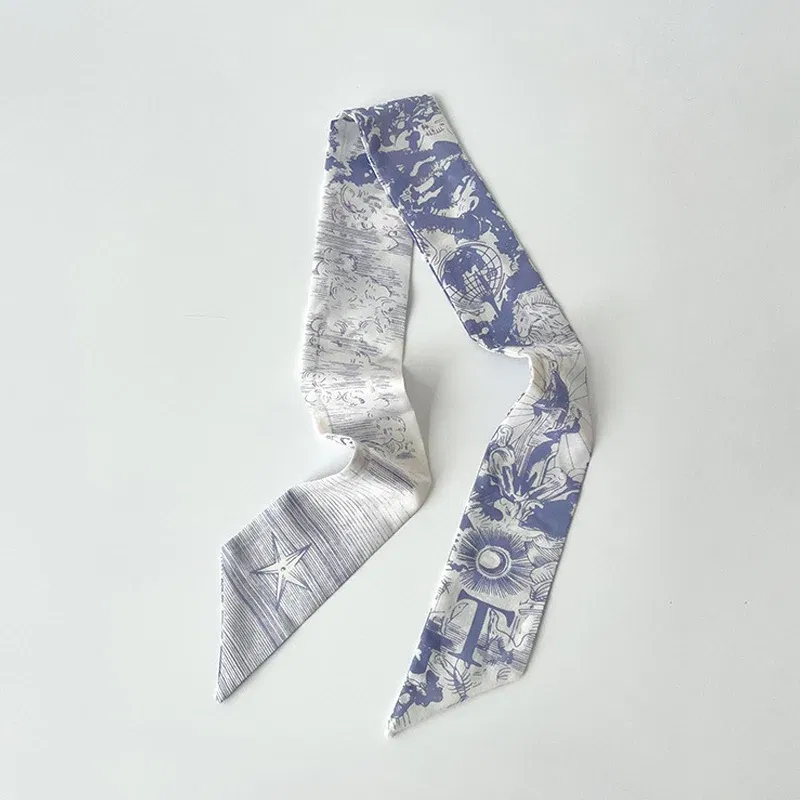 Color: MULTI - Sketch Style 26 Letters Temperament Small Scarf Long Silk Scarf Hair Band Narrow Headband Hair Tie Bag Handle Hair Accessories
