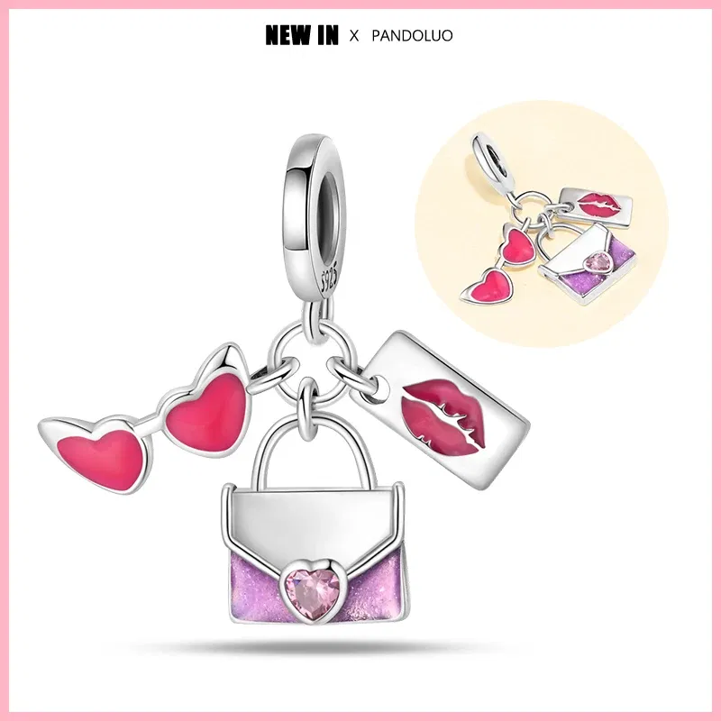 Color: Lavender - 2024 New Fashion 925 Sterling Silver Crystal Slippers Barbie Series Charm Beads Suitable for Pandora Original Bracelet DIY Gift