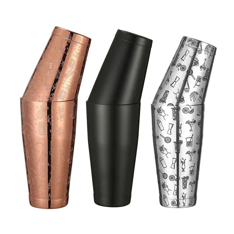 Color: Colorful - Stainless Steel Boston Shaker Bar Shaker with different Surface Finish -2 Piece Cocktail Shaker, 15-Ounce and 25-Ounce