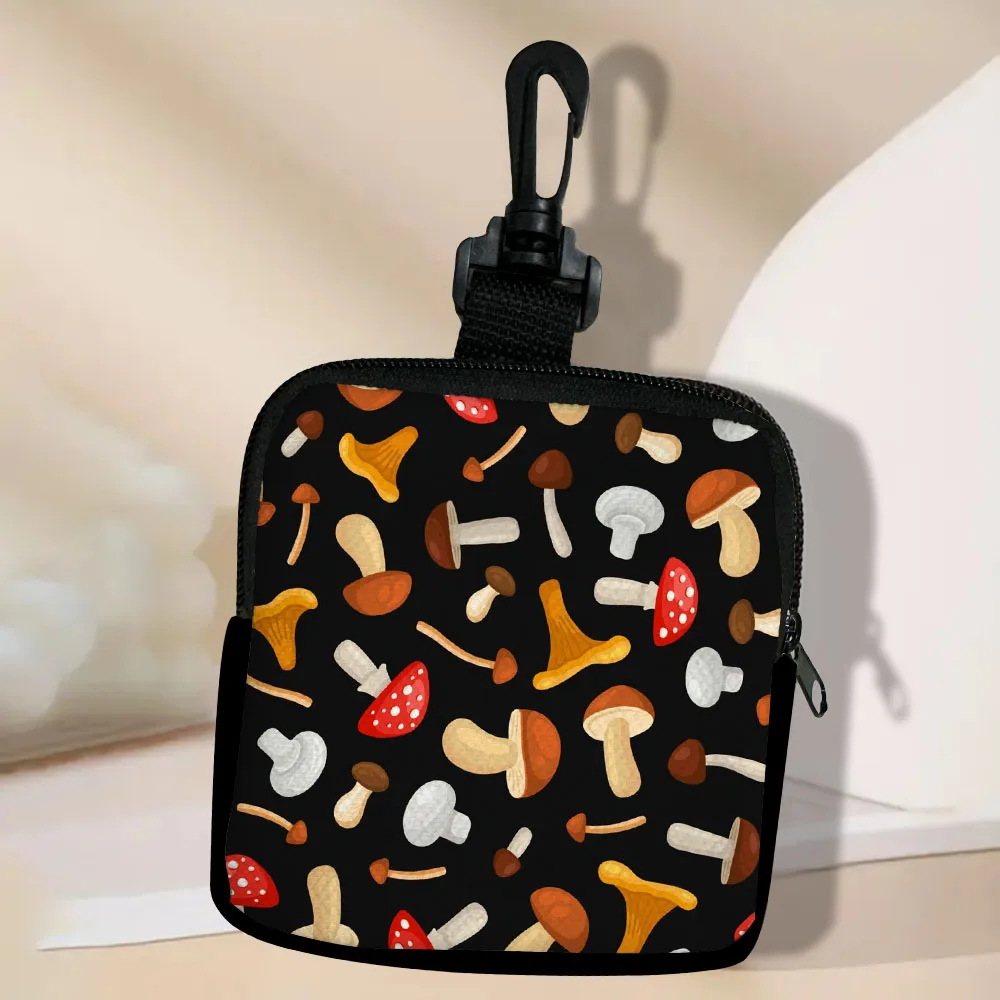 Color: Orange - Mushroom-Seamless-Pattern Portable Women  Coin Bag  Money Purse Id Card Holder Wallet Case Zipper Key Storage Pouch Key Bag 5.23
