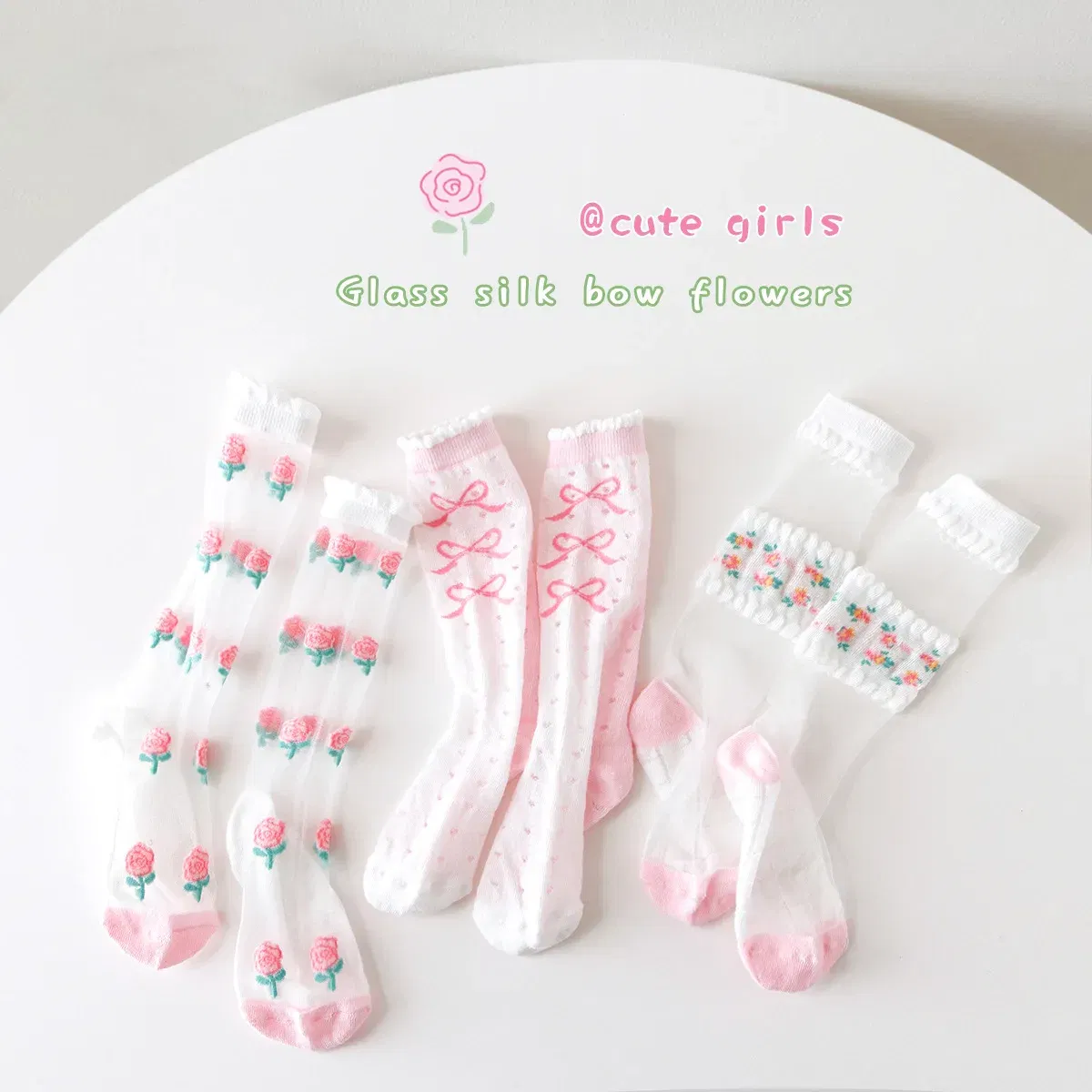 Color: Beige, Size: 2-3T - 3 Pairs Summer Girls Socks Long Tube Socks Baby Soft Cotton Knee Socks Sweet Flower Pattern