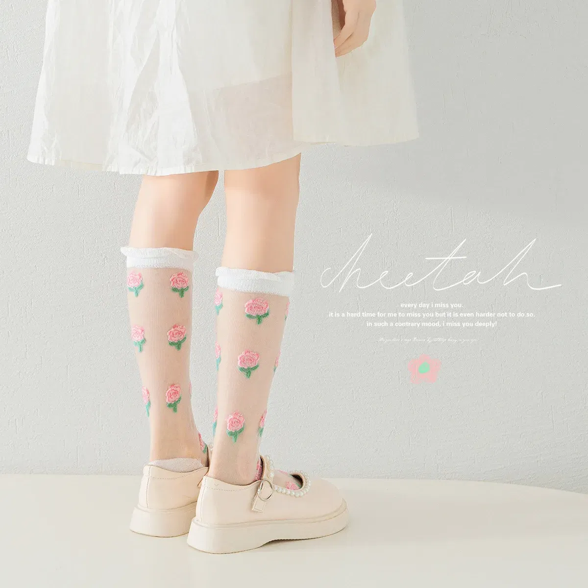 Color: Beige, Size: 2-3T - 3 Pairs Summer Girls Socks Long Tube Socks Baby Soft Cotton Knee Socks Sweet Flower Pattern