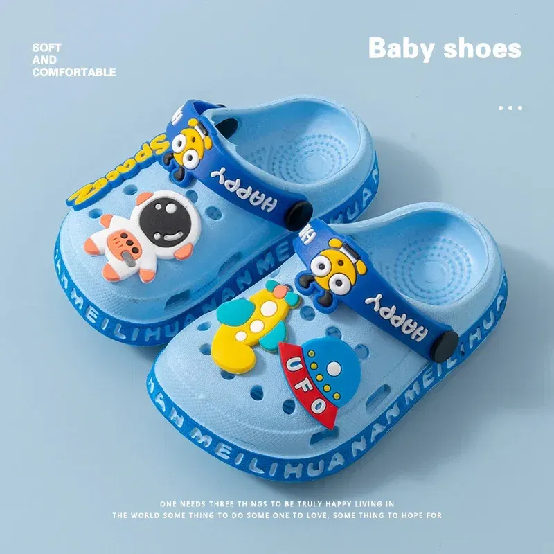 Color: black, Shoe Size: 3 - Children Garden Shoes Cute EVA Cartoon Beach Sandals Babies Summer Slippers High Quality Soft Kids Outdoor Slippers Flip Shoes