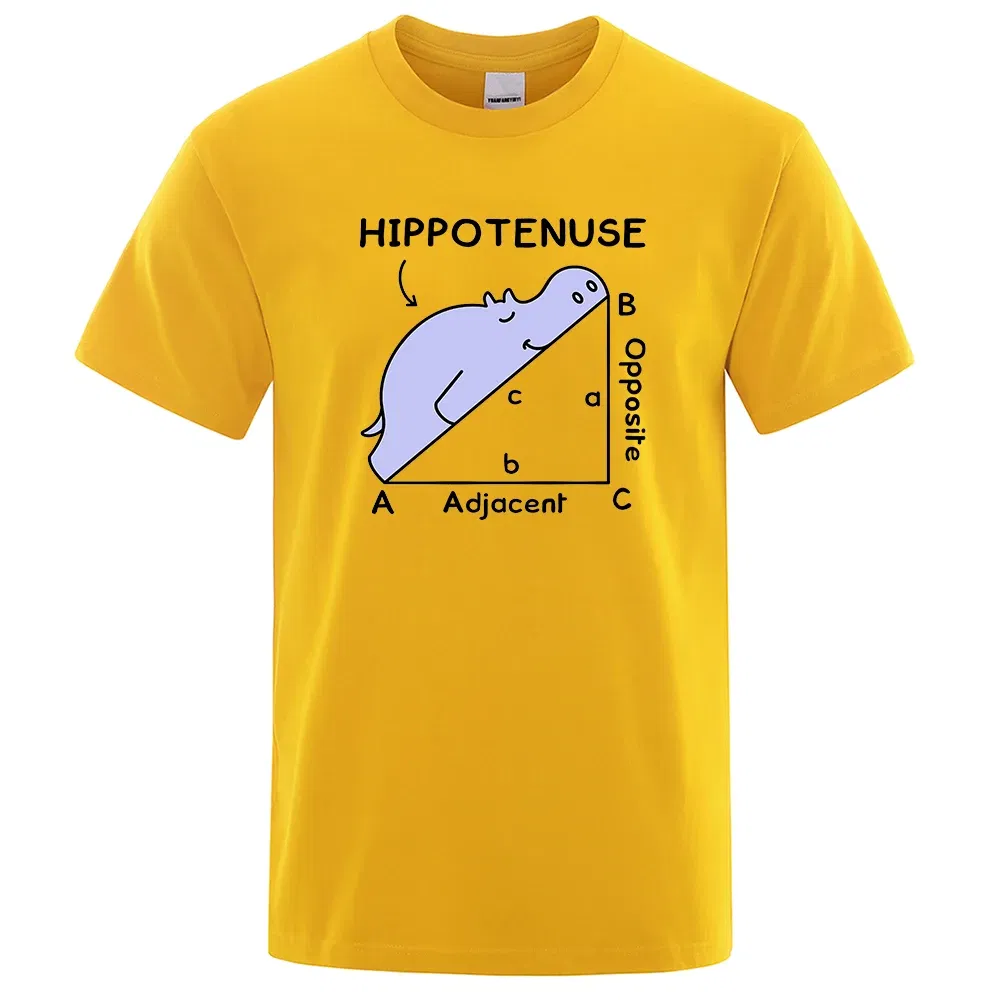 Color: Yellow, Size: L - Hippotenuse Opposite Adjacent Funny Printed Men Women T Shirts Trigonometric Functions Cotton Short Sleeve Streetwear T-shirt