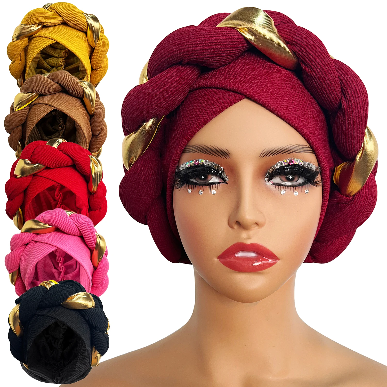 Color: Black, Ships From: CHINA - African Turban Cap Headdress Women's Pleated Hat Hair Accessories Arab Wrapped Muslim Hijab