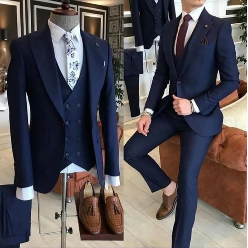 Color: GRAY, Size: XL, Ships From: CHINA - Groom Wear 3 Pieces Gray Men Suits 2021 Slim Fit Peak Lapel One Button Tailor Made Terno Masculino (Jacket+Pants+Vest+Tie?‰